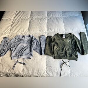 GymShark Gray and Olive Cropped workout tops with open back